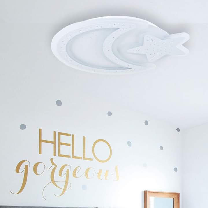 Lámpara de techo con forma de luna y estrella para habitación infantil, 25  cm, cristal