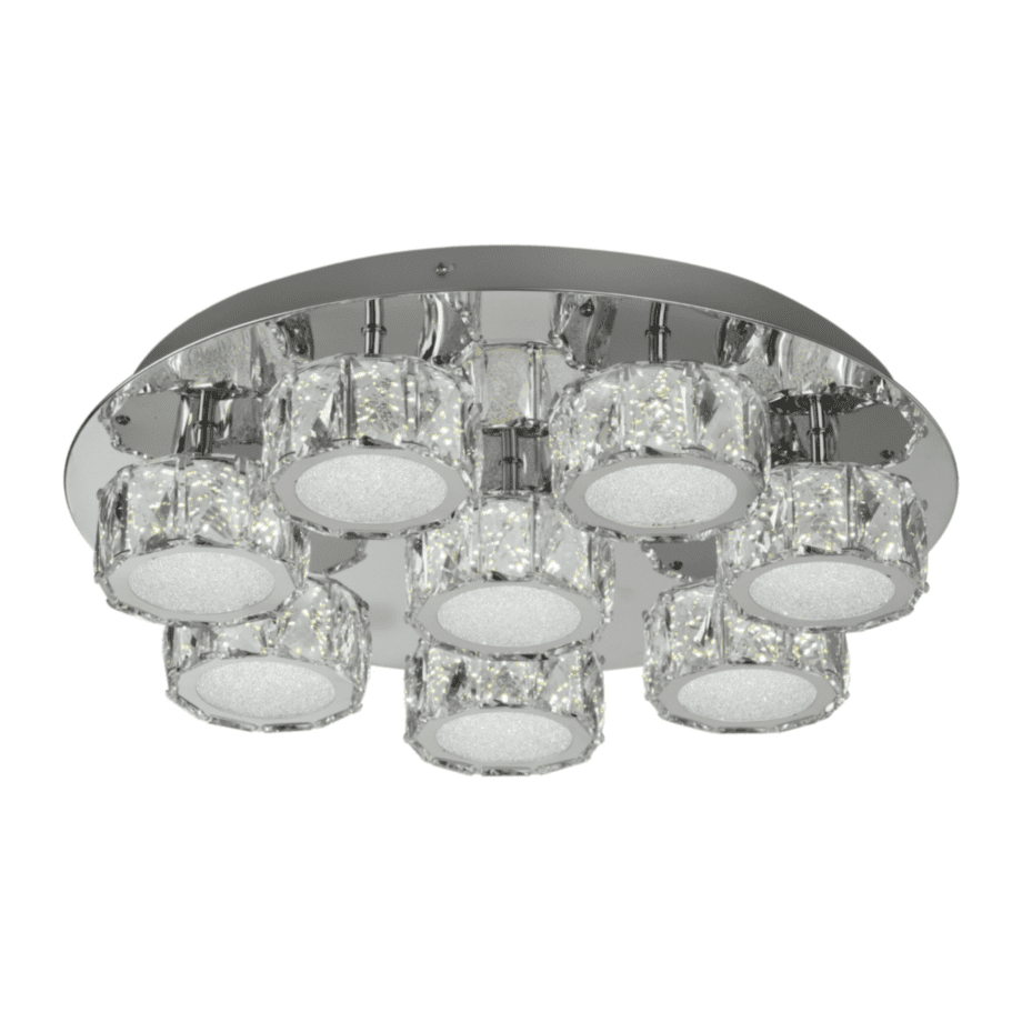 Plafón ELEGANCE redondo cromo con cristales 8 difusores K5 y 65W Led