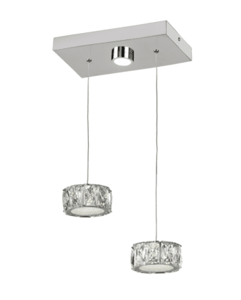 Lámpara ELEGANCE colgante base rectangular cromo y cristal con 2 colgantes y 19W Led 4K