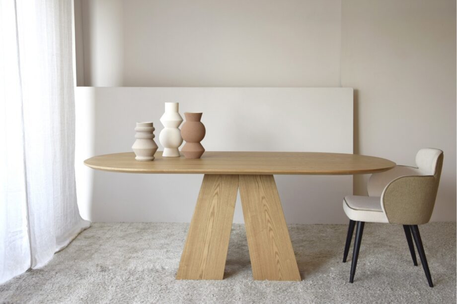 Mesa de comedor oval ELBA madera fresno natural