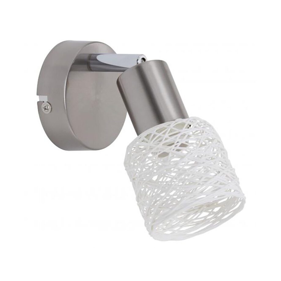 Foco níquel satinado orientable de tulipa fibra beige para bombilla Led E14