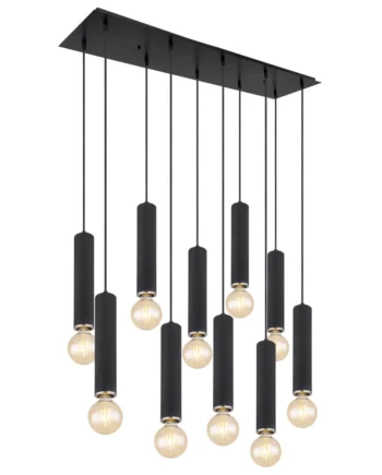 Lámpara en línea MARIO negra de diez colgantes madera para bombillas E27