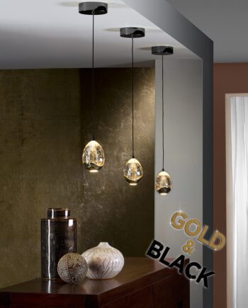 ROCIO - Colgante individual Oro y negro con cristal con 5W Led