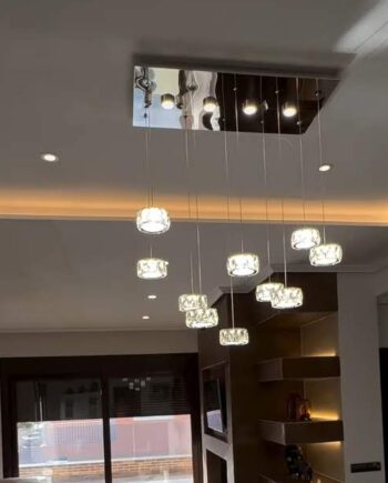 Lámpara en línea ELEGANCE cromo y cristal con 10 colgantes y 96W Led