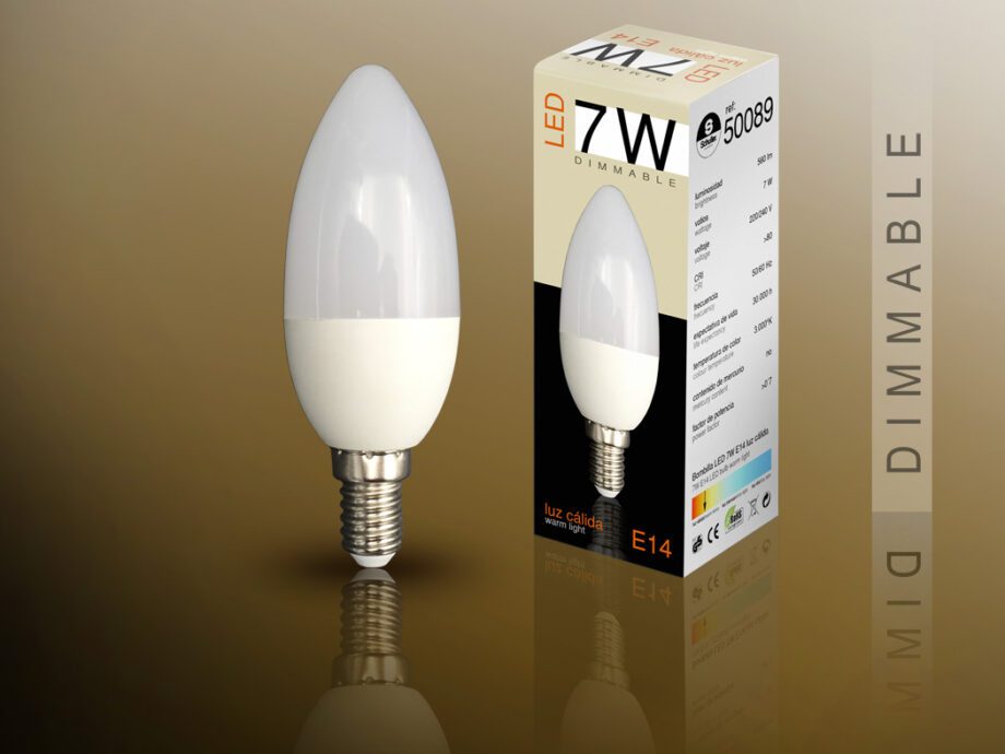 Bombilla 7W Led vela 50089 Schuller de luz cálida 3000k DIMABLE