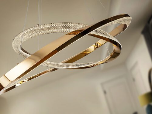 ORBITAS - Lámpara LED 2 aros oro brillo con difusor transparente.